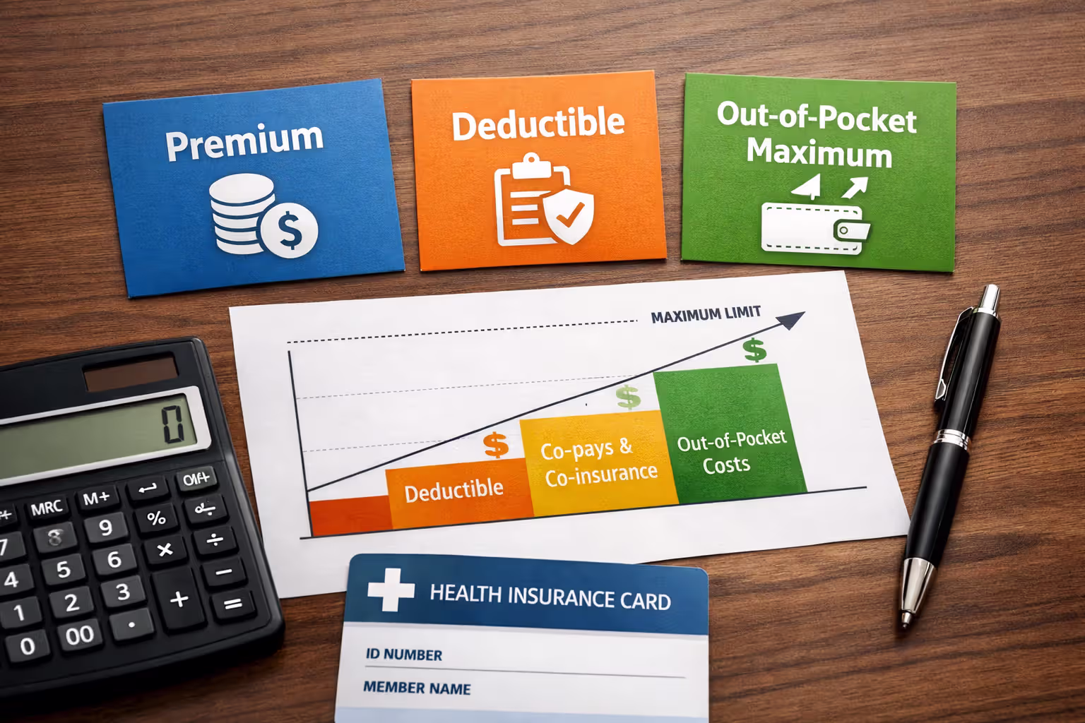 Health insurance cost components with premium deductible and out-of-pocket maximum