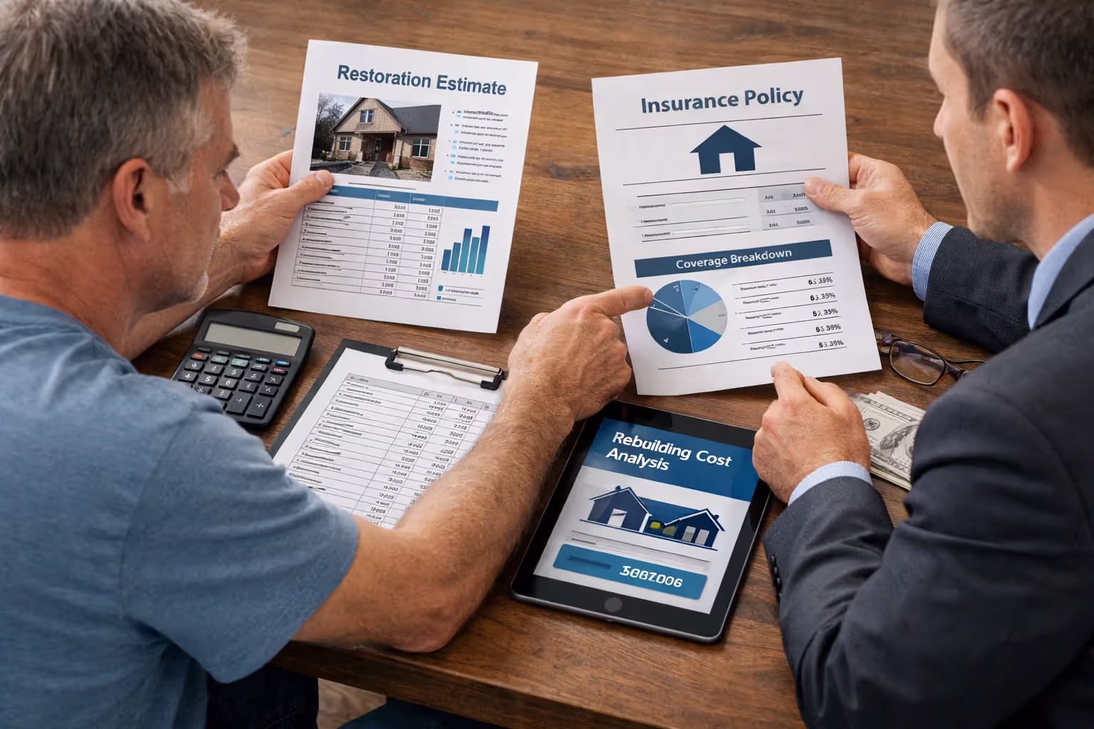 Homeowner reviewing coverage limits with an insurance advisor