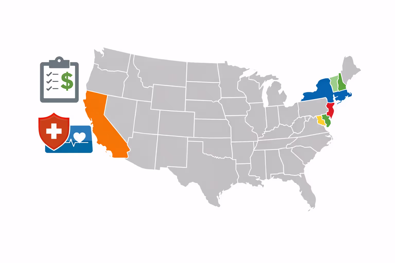 US map highlighting states with health insurance mandates