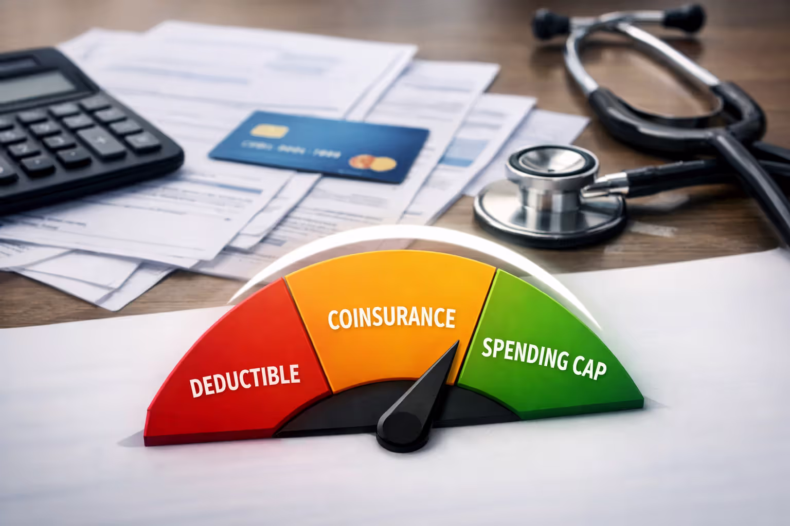 Medical bills, calculator, and insurance cost planning concept