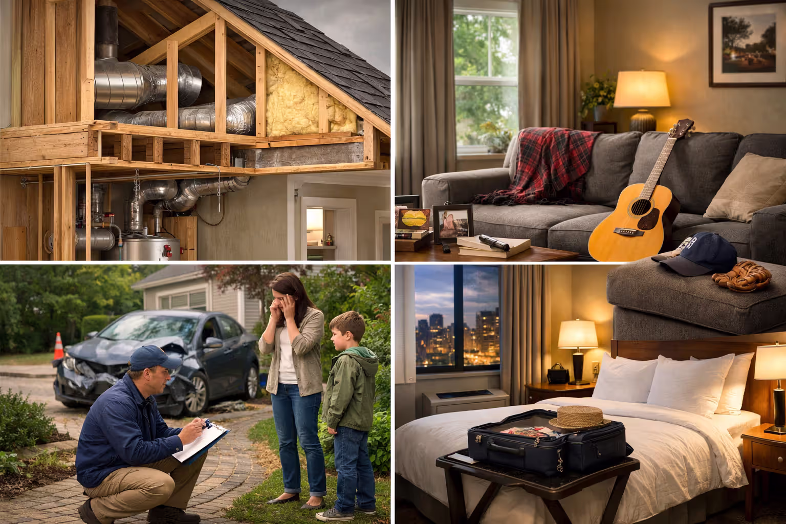 Visual overview of dwelling, personal property, liability, and additional living expense coverage