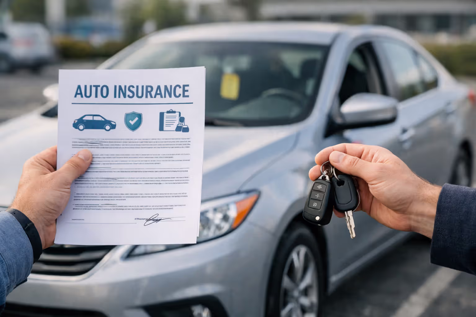 Driver reviewing personal auto insurance for a rental car
