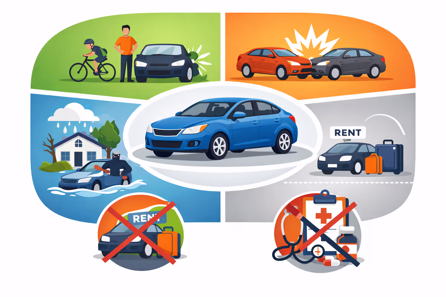 Diagram of full coverage car insurance components and exclusions