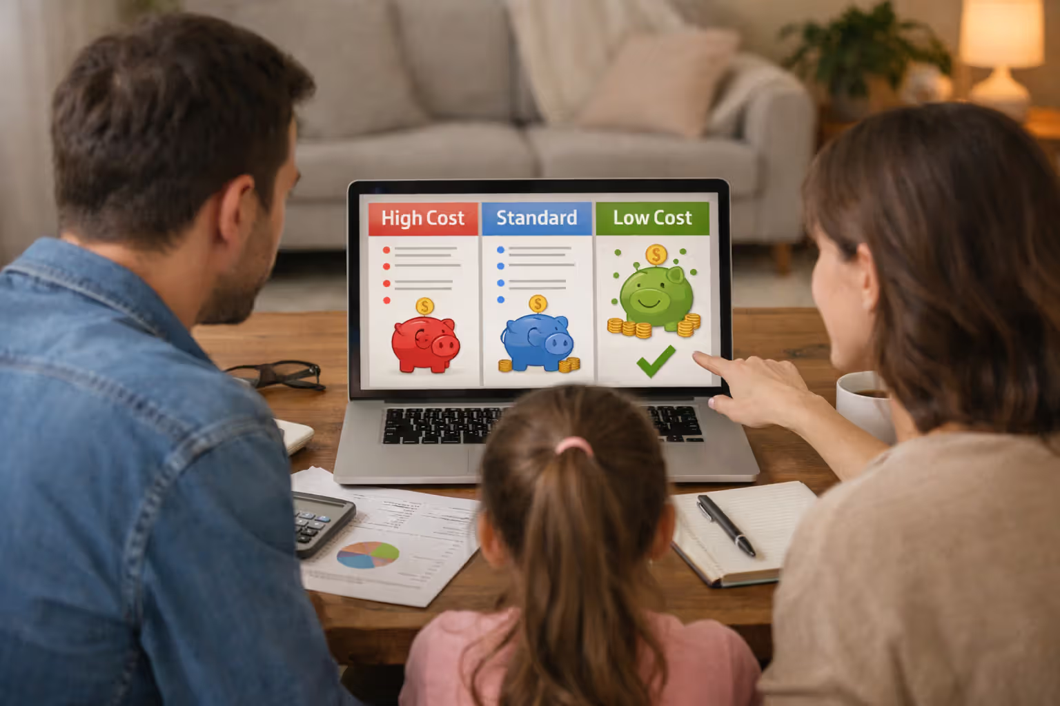 Family comparing health insurance plans and subsidy options online