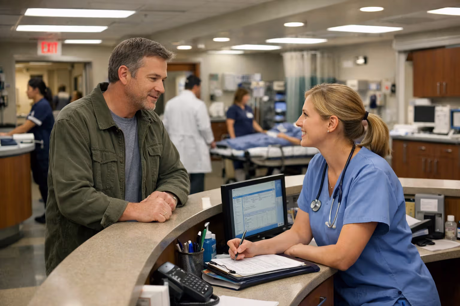 Patient checking in at a hospital emergency room