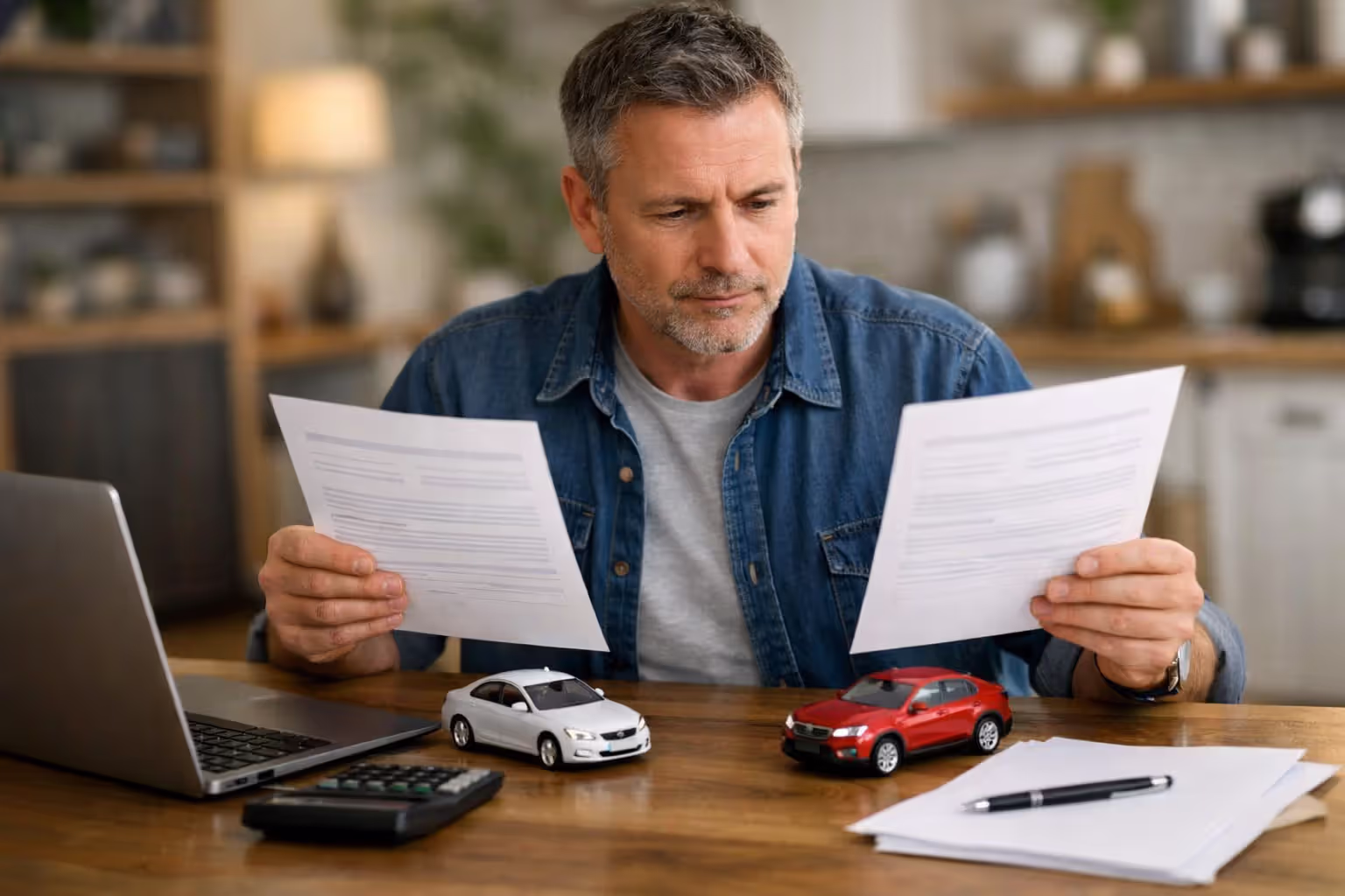 Homeowner comparing two insurance documents at a desk