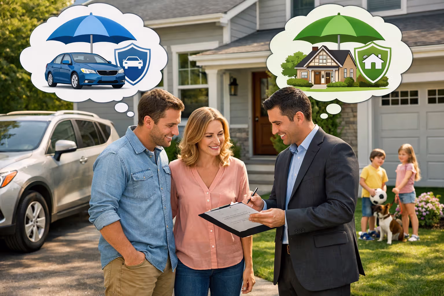 Family reviewing bundled home and auto insurance options