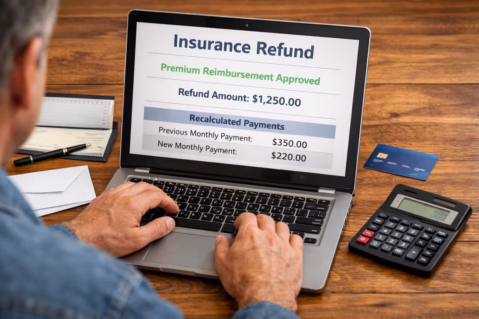 Homeowner reviewing insurance refund and payment details