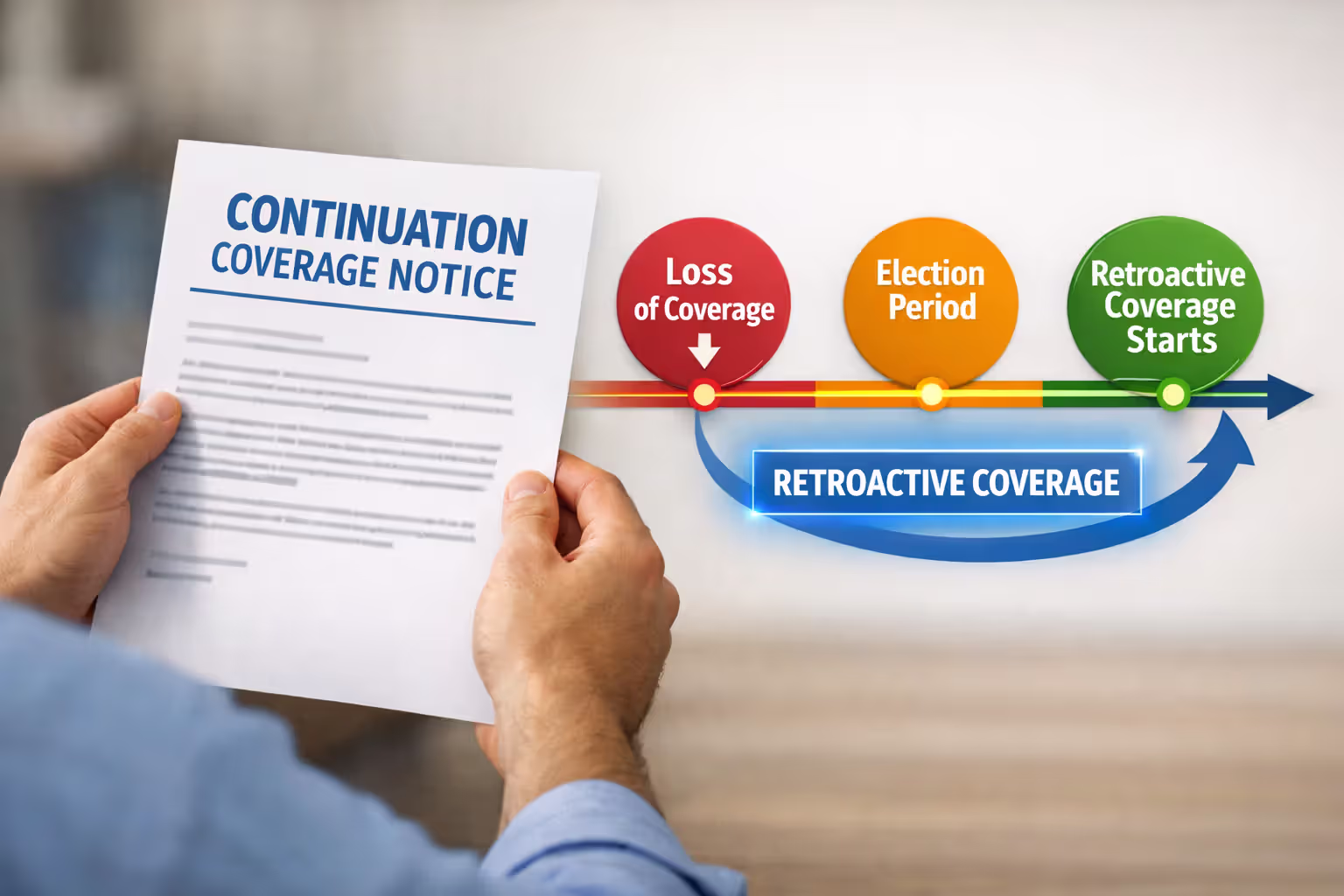 Retroactive COBRA coverage timeline illustration