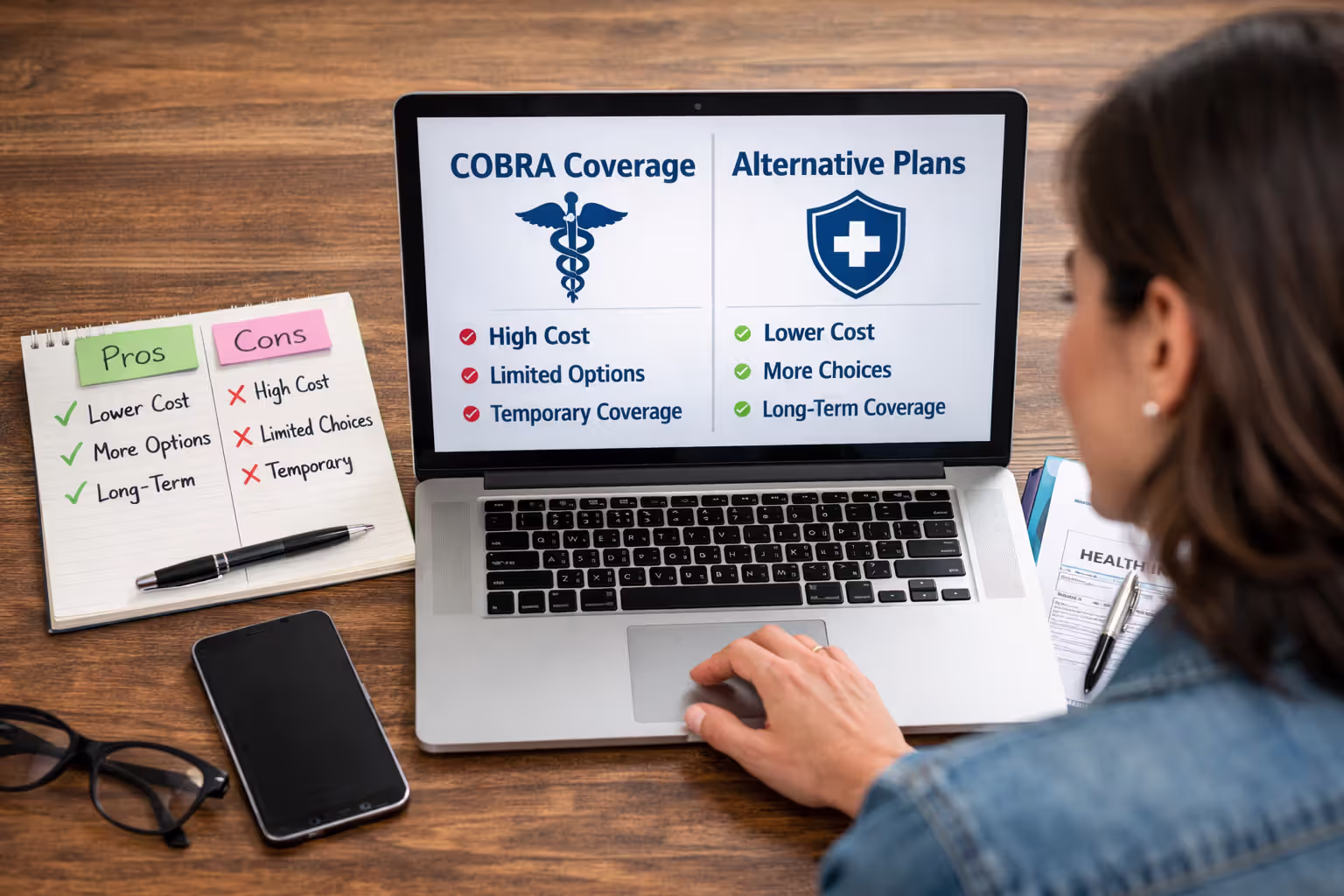 Person comparing COBRA with other health insurance options