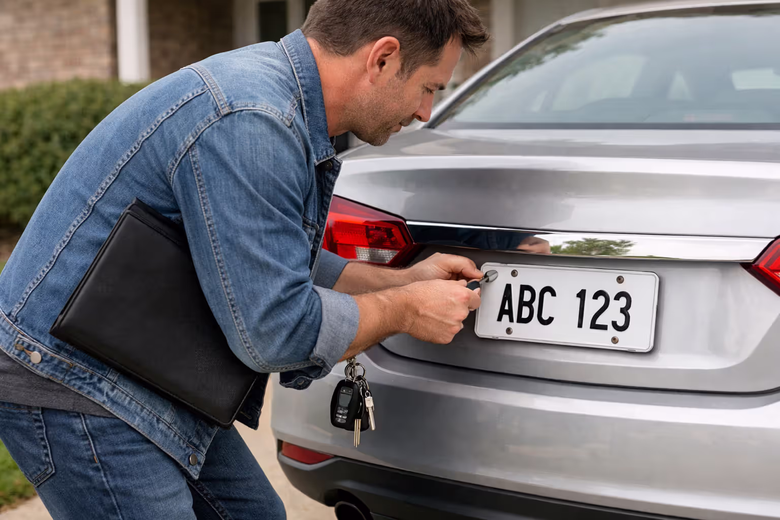 Person removing a license plate from a sold car