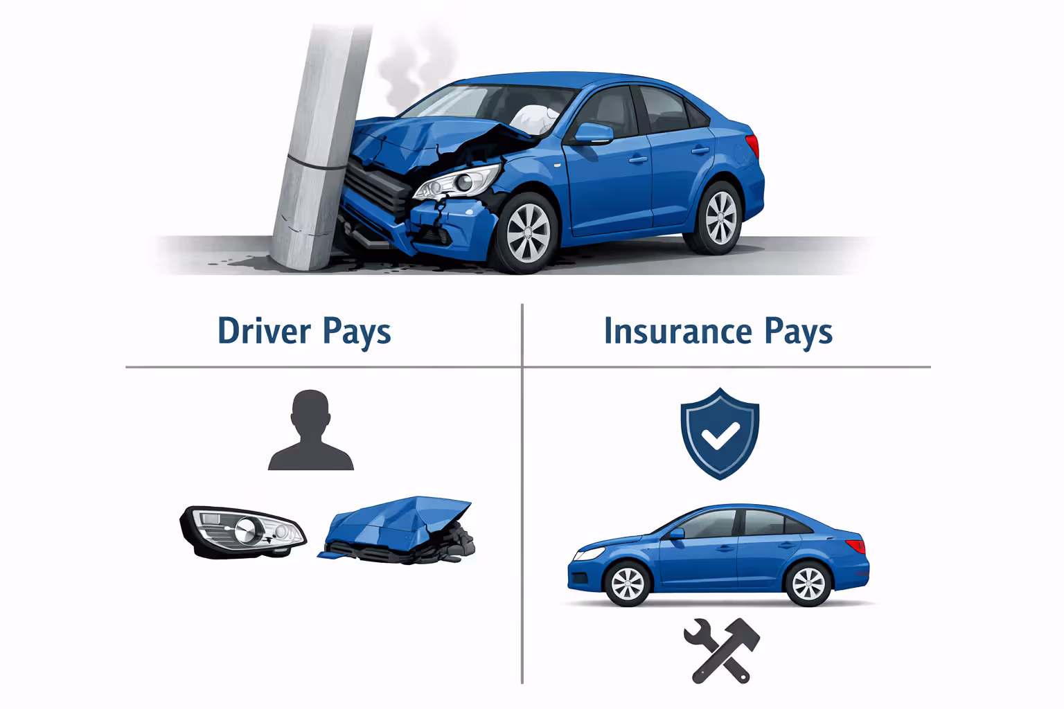 Illustration of deductible split after minor car collision