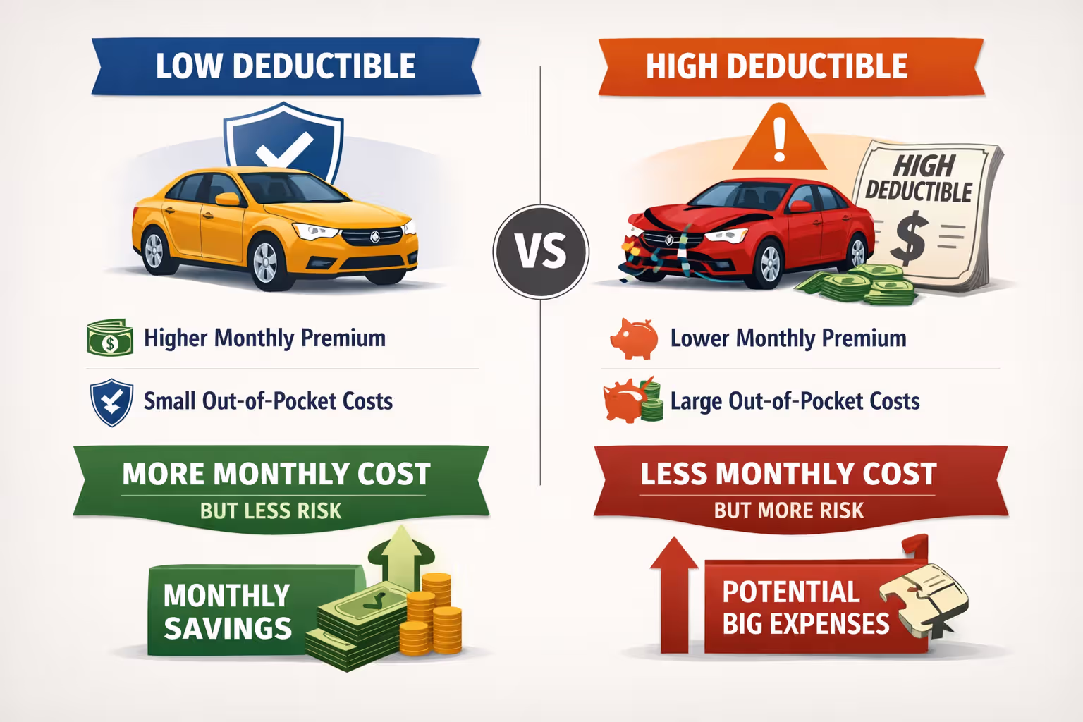 Comparison of low and high car insurance deductibles