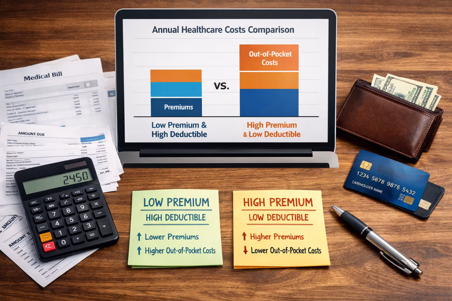Comparing premium and deductible costs for health insurance plans
