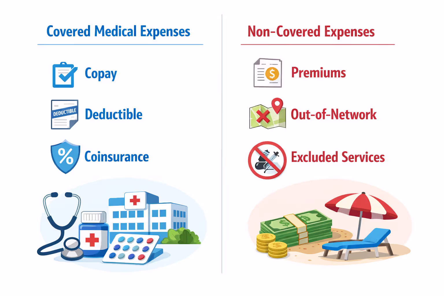 Infographic showing costs that count and do not count toward out-of-pocket maximum