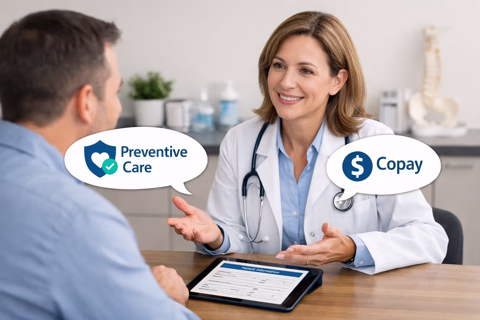 Doctor explaining preventive care coverage to a patient